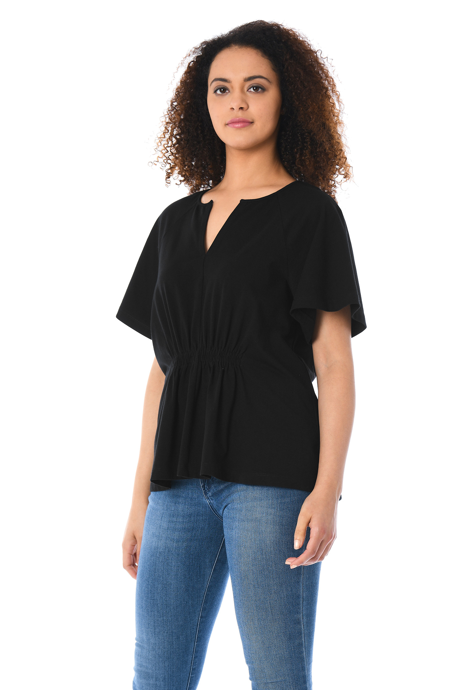 Shop Elastic smocked cotton knit top eShakti