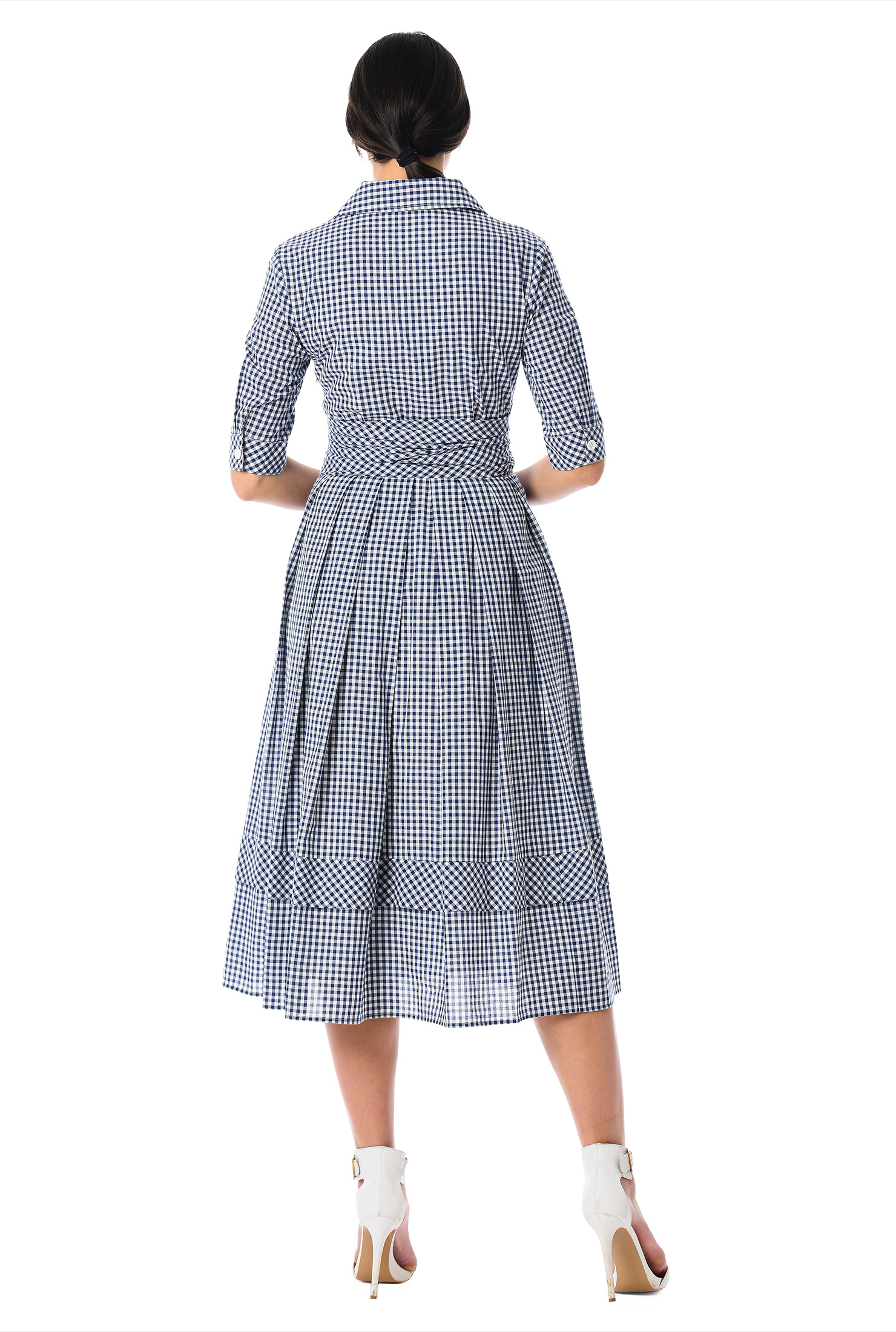 Shop Obi belt gingham check cotton dress eShakti
