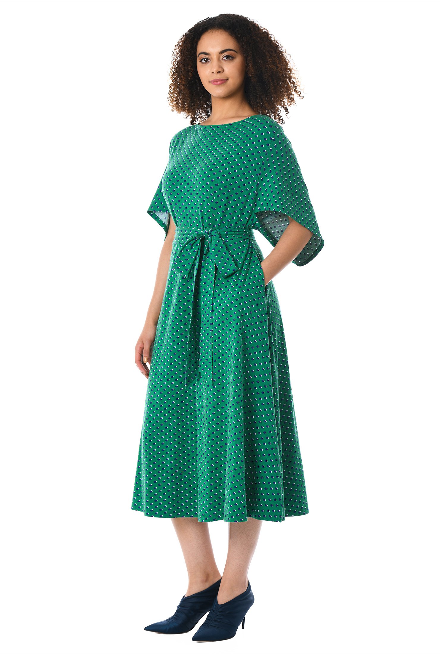 Shop Cape sleeve polka dot cotton knit dress | eShakti