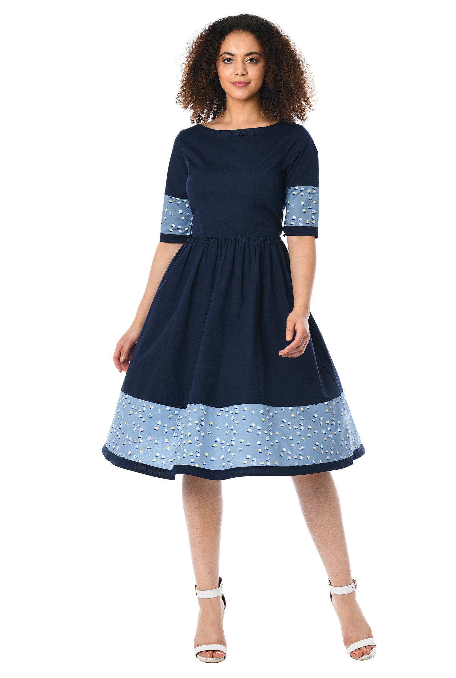 Shop Parasol print trim poplin dress | eShakti