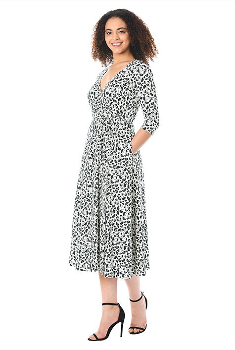 Shop Leaf print cotton knit midi wrap dress | eShakti