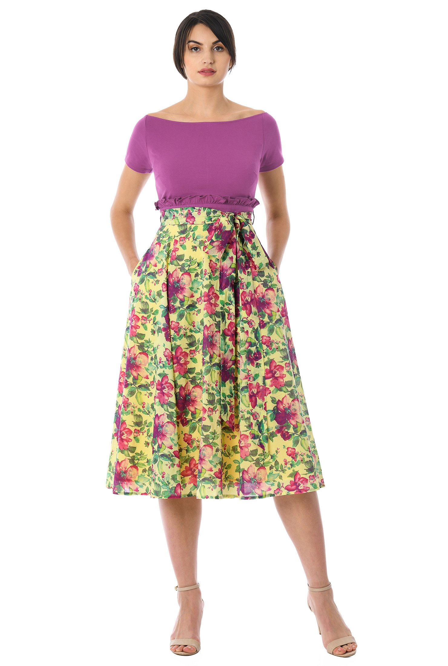 Shop Floral Print Mixed Media Dress | EShakti