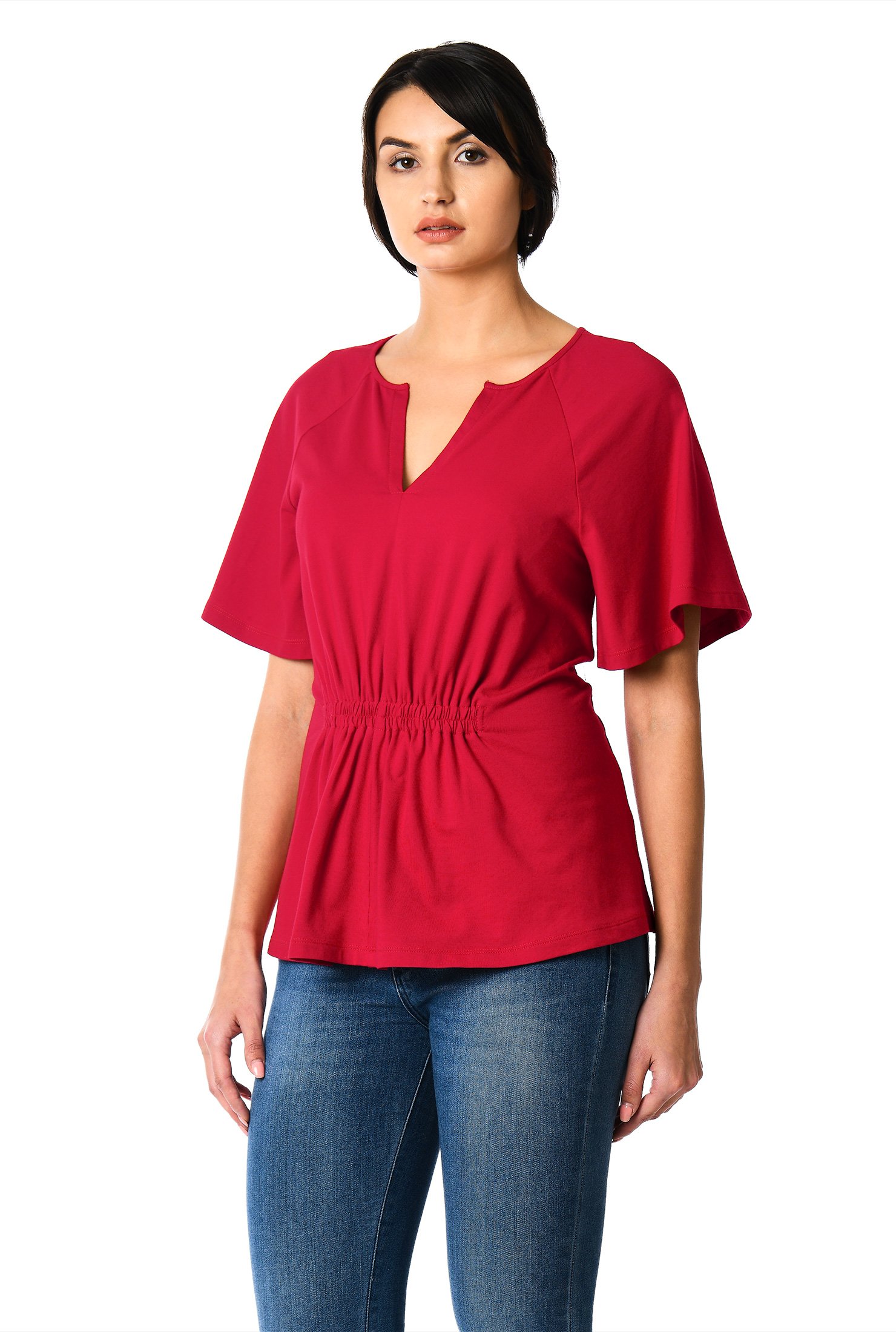 Shop Elastic smocked cotton knit top eShakti