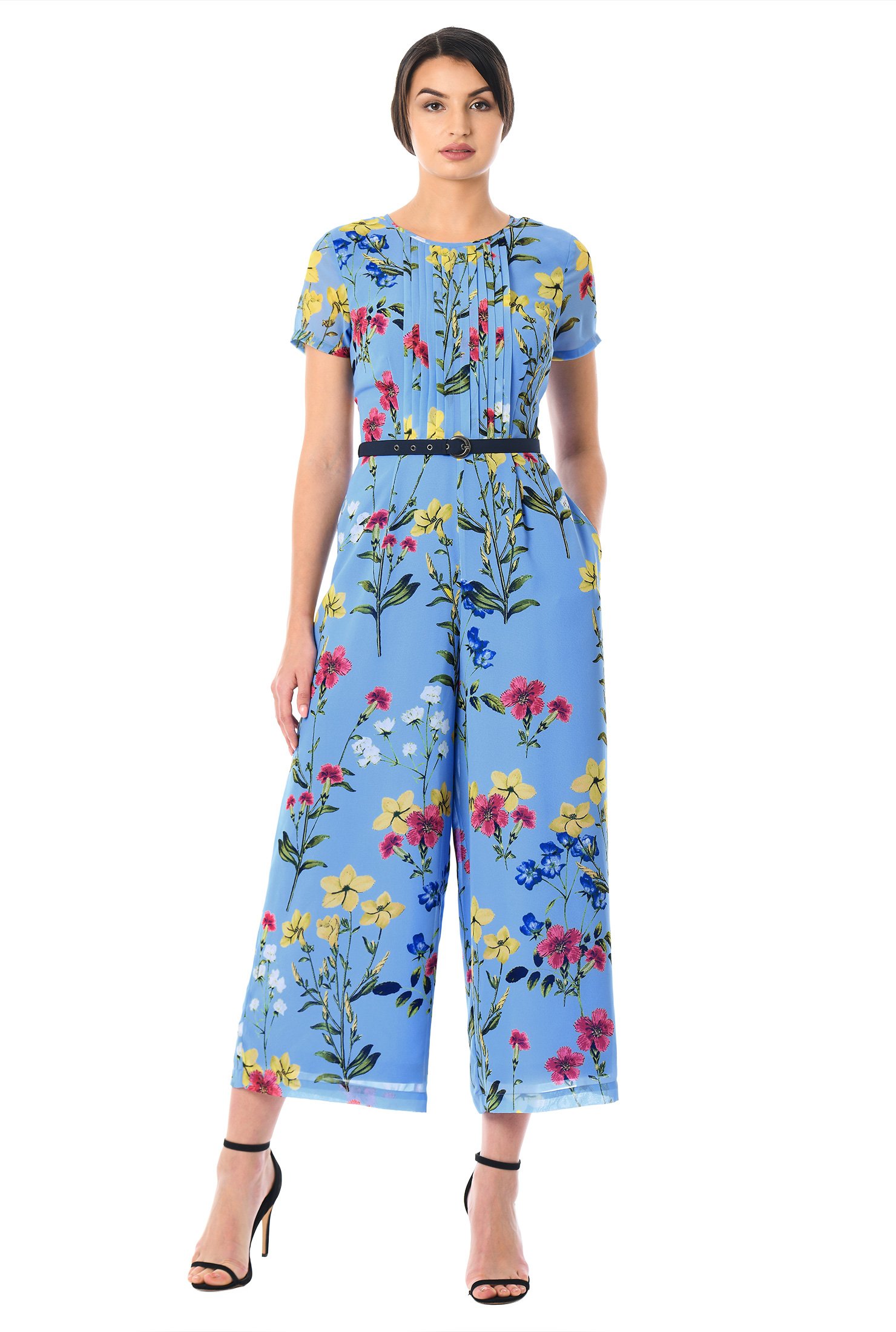 Shop Floral print belted georgette jumpsuit | eShakti