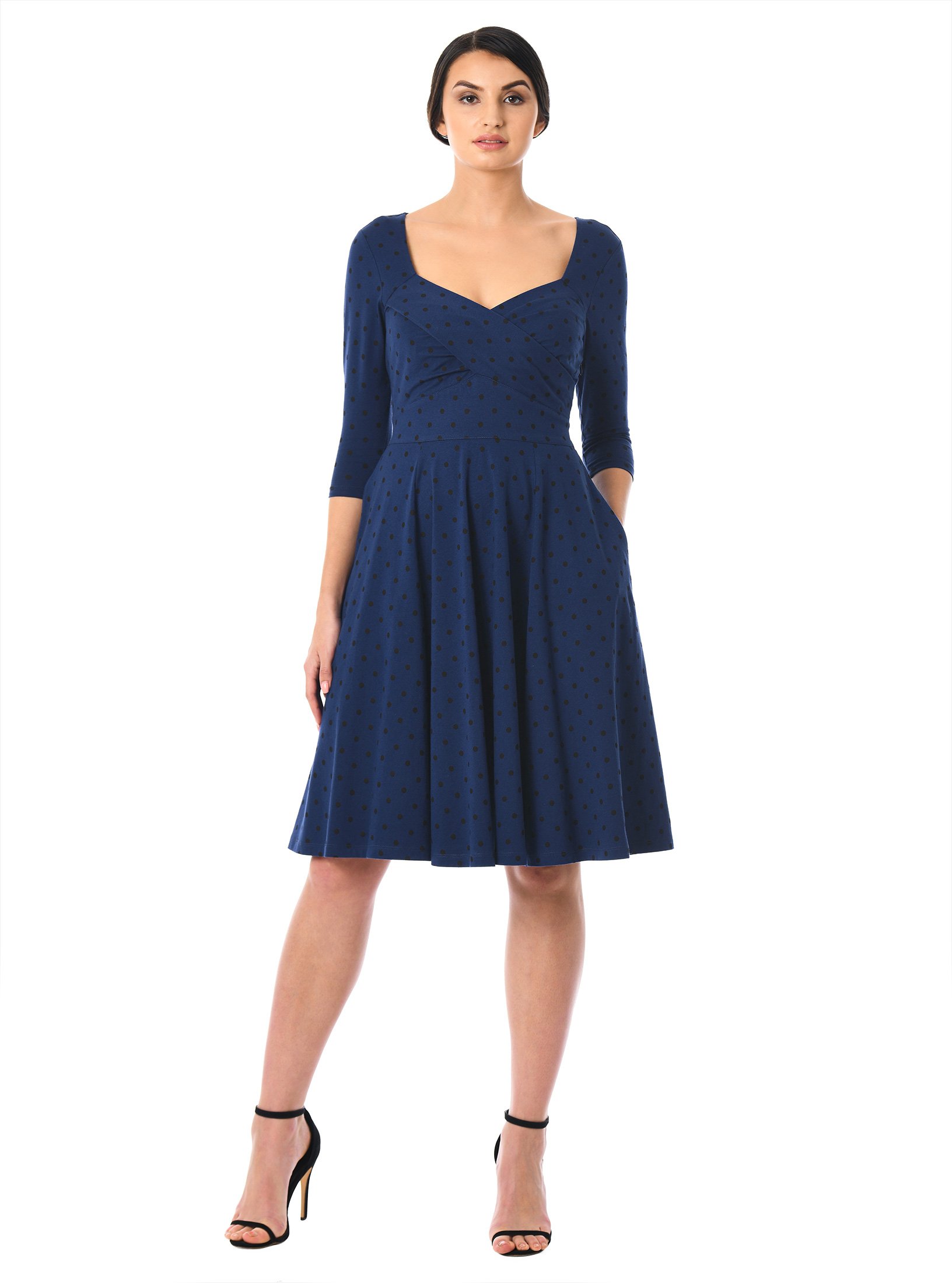 Shop Polka dot print cotton knit sweetheart dress | eShakti