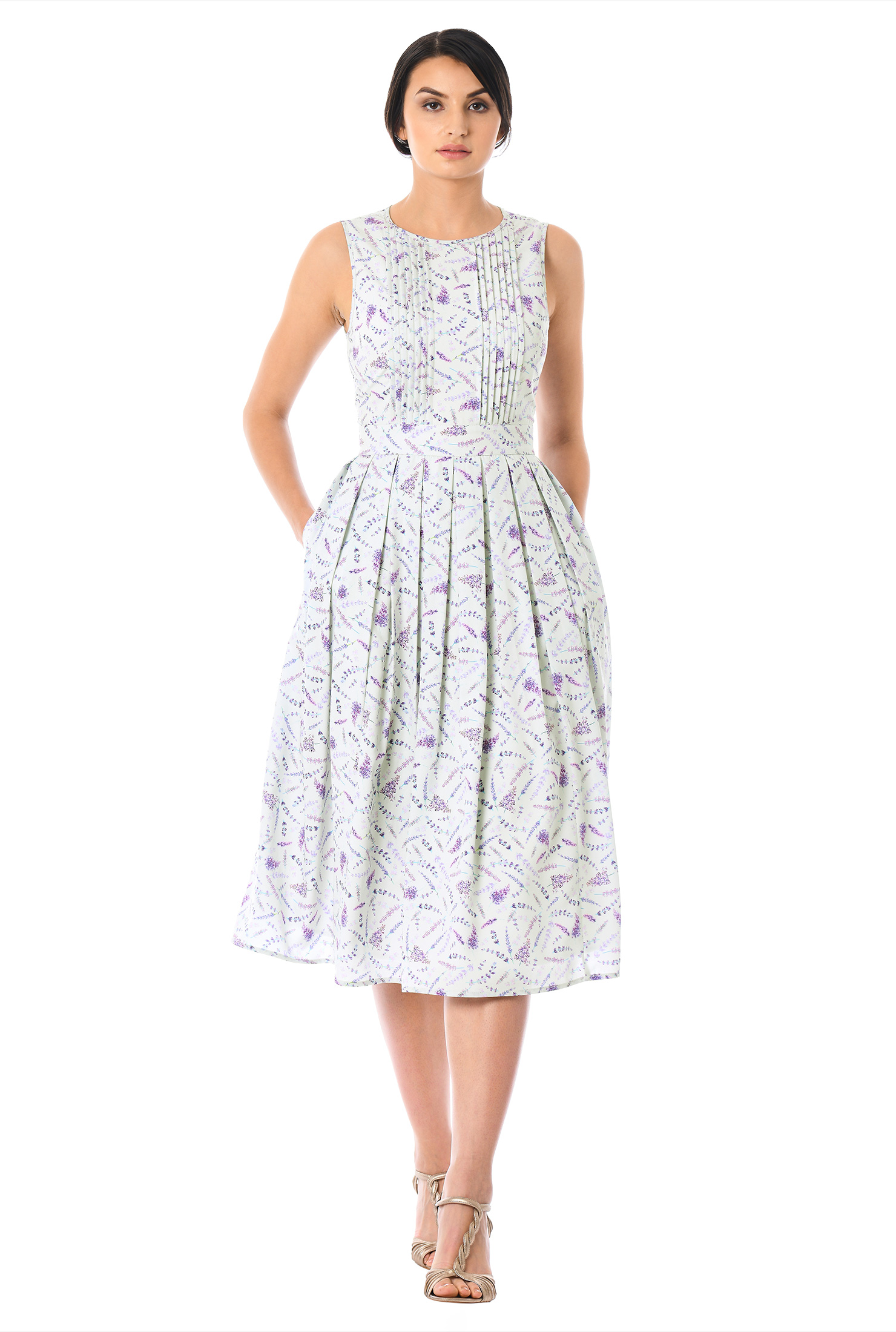 Shop Floral print pintuck pleat crepe midi dress | eShakti Shop Floral print pintuck pleat crepe midi dress | eShakti