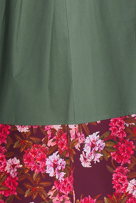 Shop Floral print trim poplin dress | eShakti