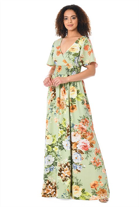 Shop Floral print smocked waist crepe maxi dress | eShakti