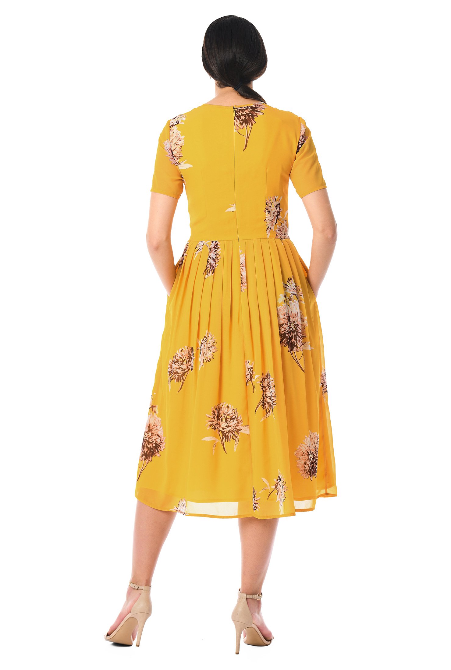 Shop Chrysanthemum print georgette dress | eShakti