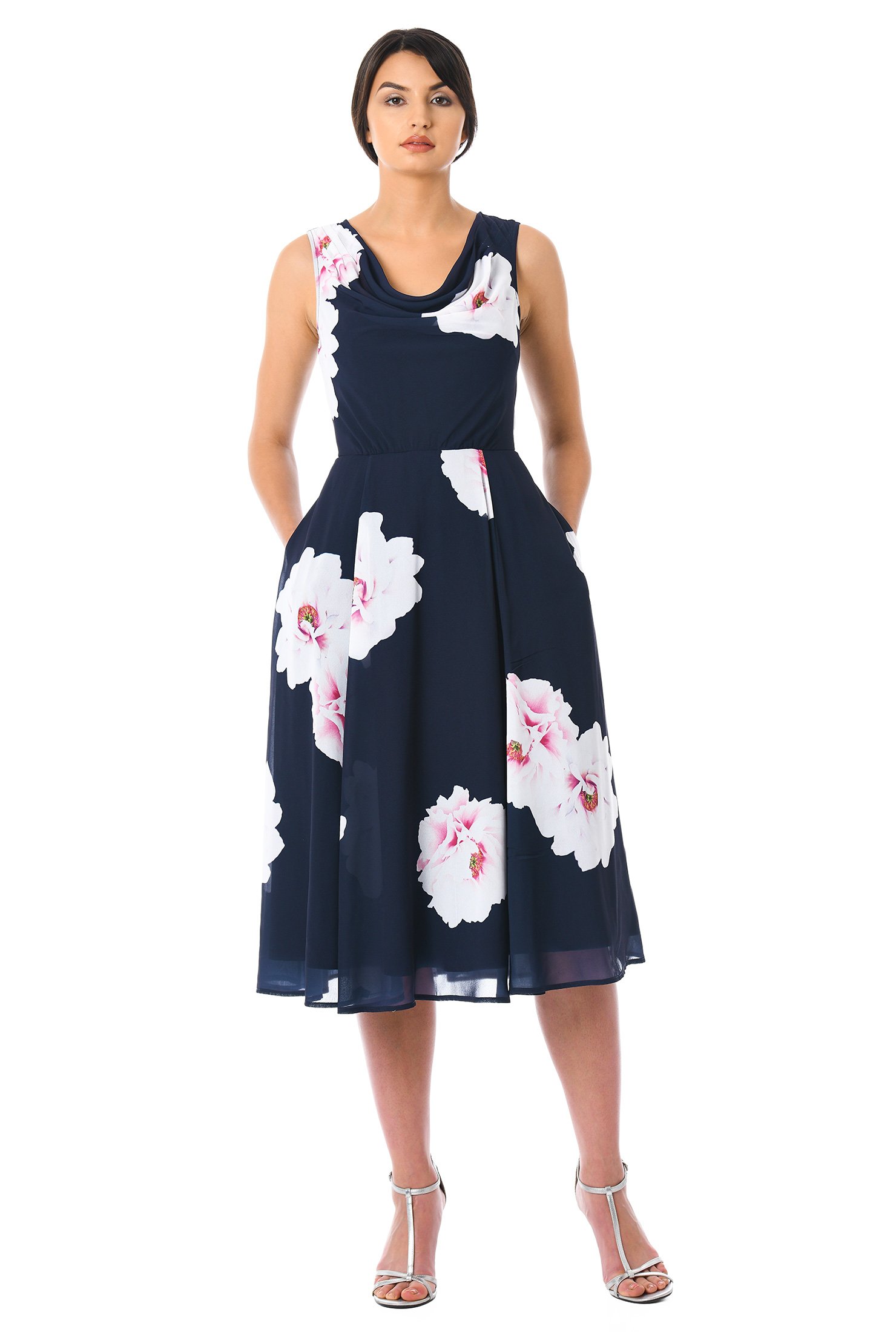 Shop Floral print georgette cowl neck dress | eShakti