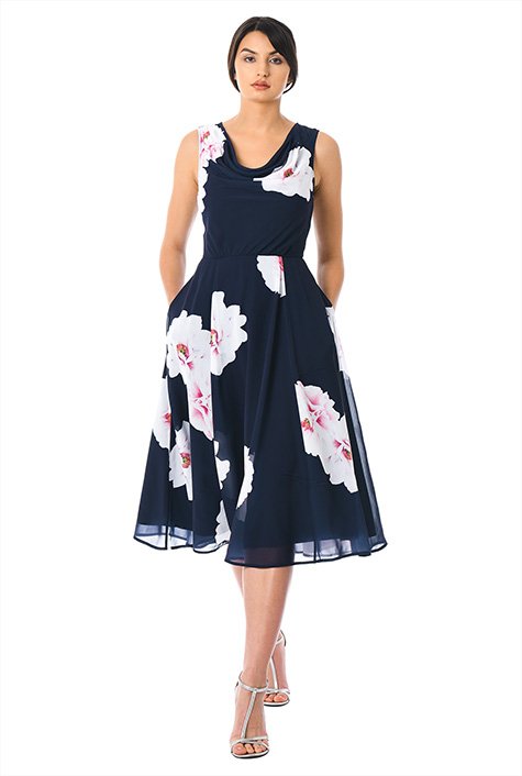 Shop Floral print georgette cowl neck dress | eShakti