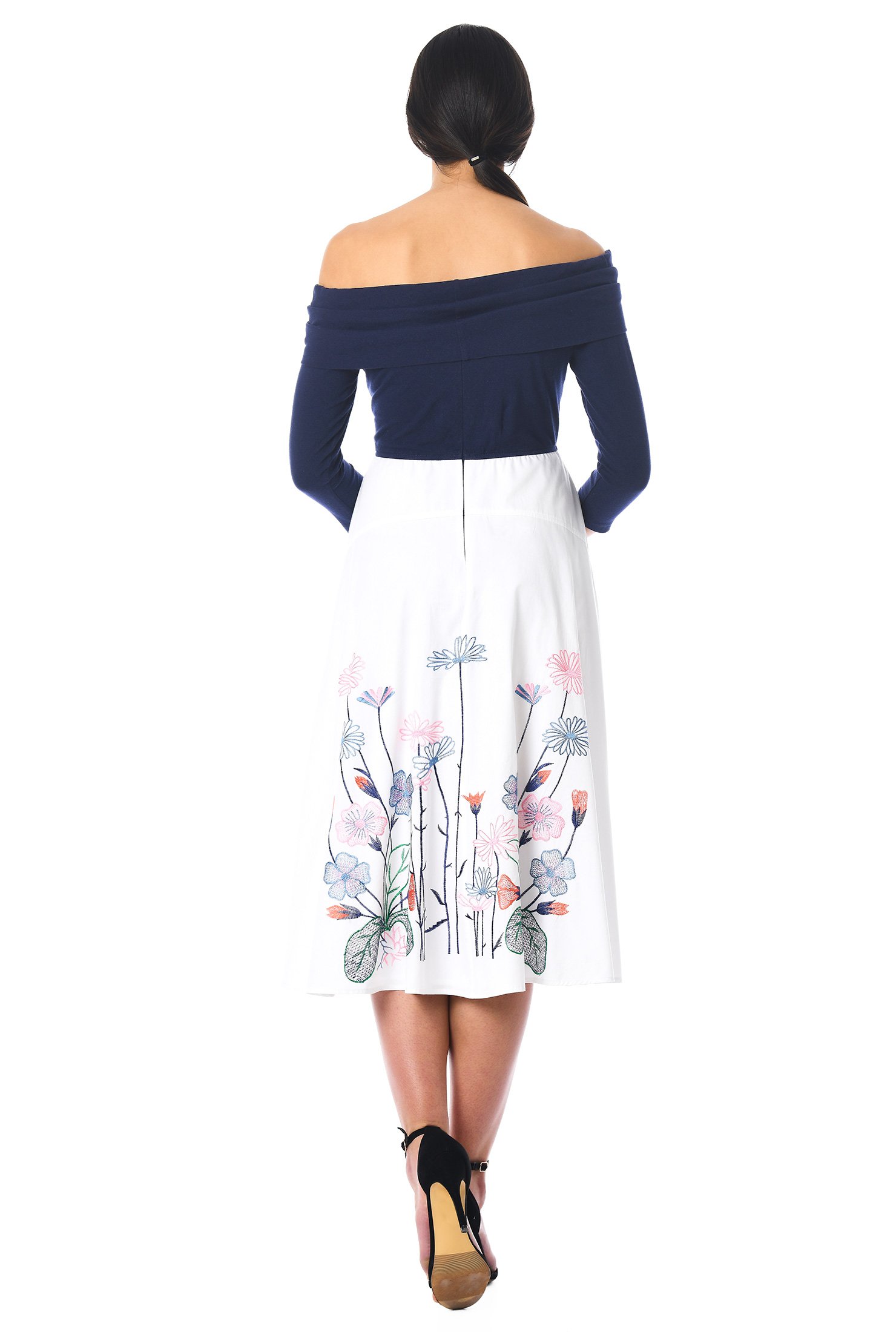 Shop Off-the-shoulder floral embellished mixed media dress | eShakti