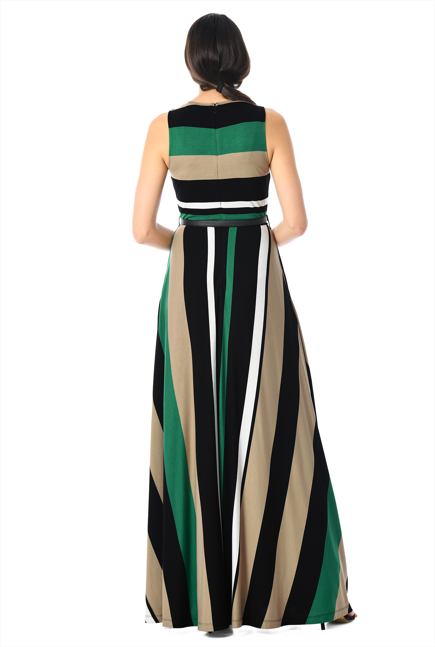 Shop Stripe jersey knit belted maxi dress eShakti