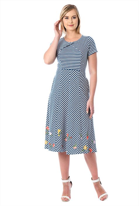 Shop Floral embellished pieced stripe jersey knit dress | eShakti