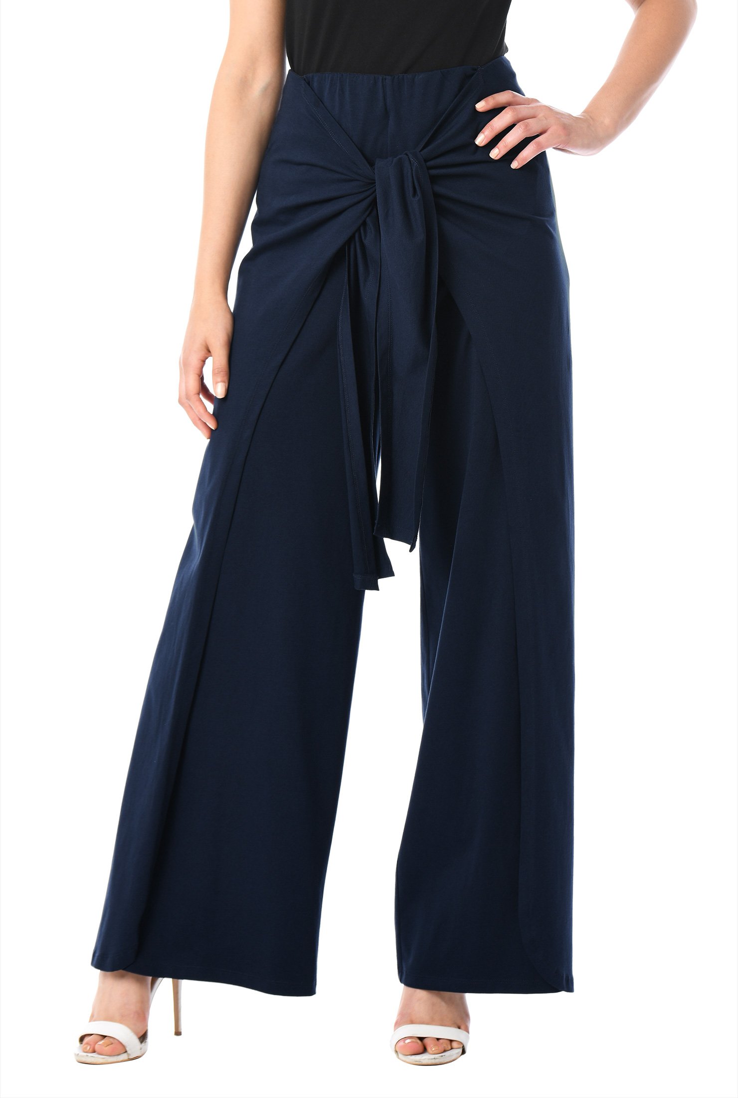 Shop Tie front cotton iknit wrap pants | eShakti