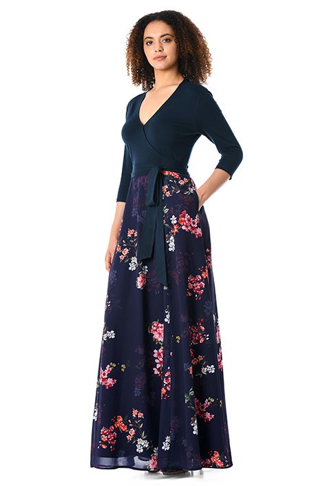 Shop Floral print mixed media maxi dress | eShakti