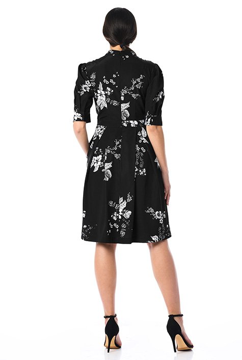 Shop Tie neck floral print crepe dress | eShakti