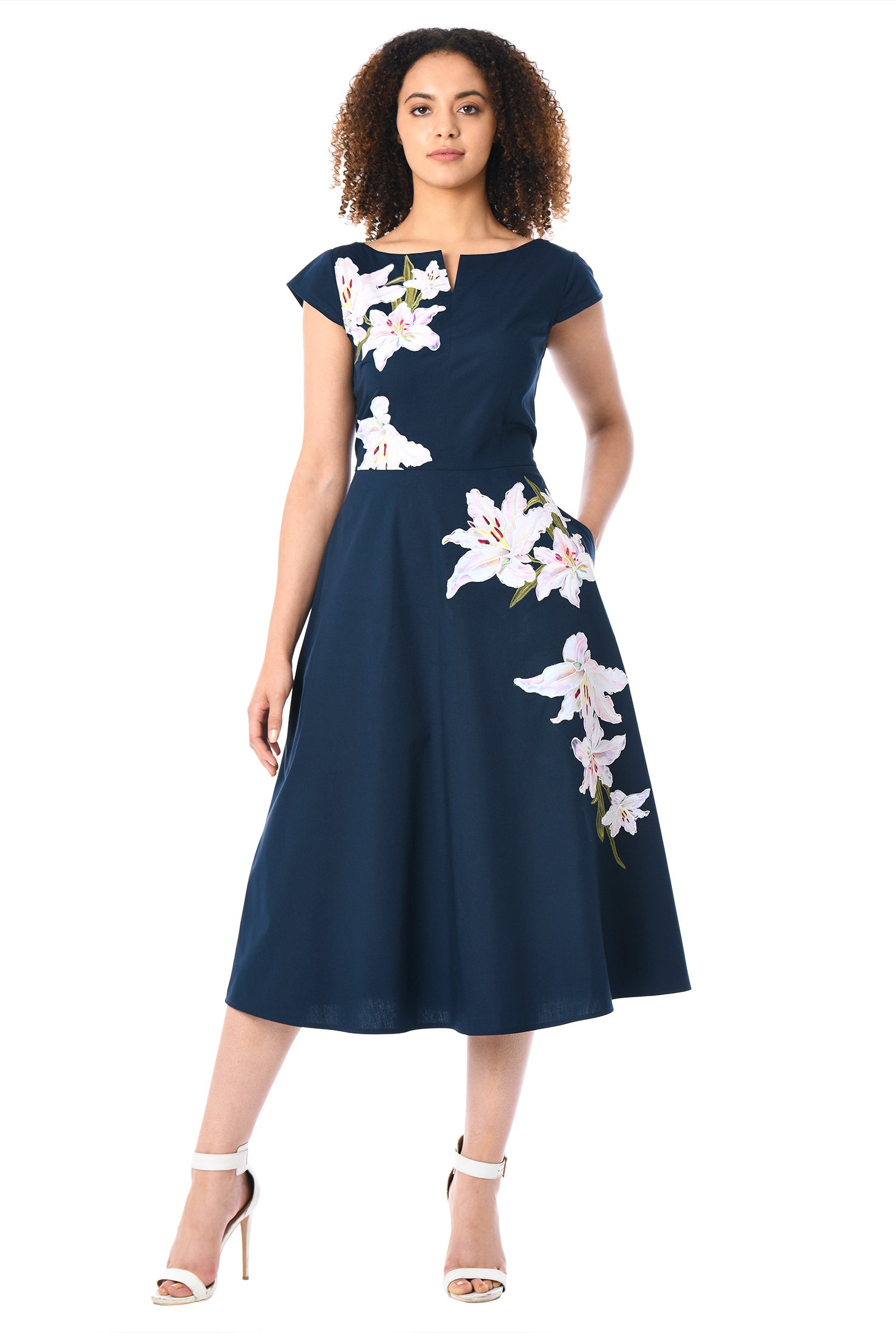 Shop Floral applique poplin dress | eShakti