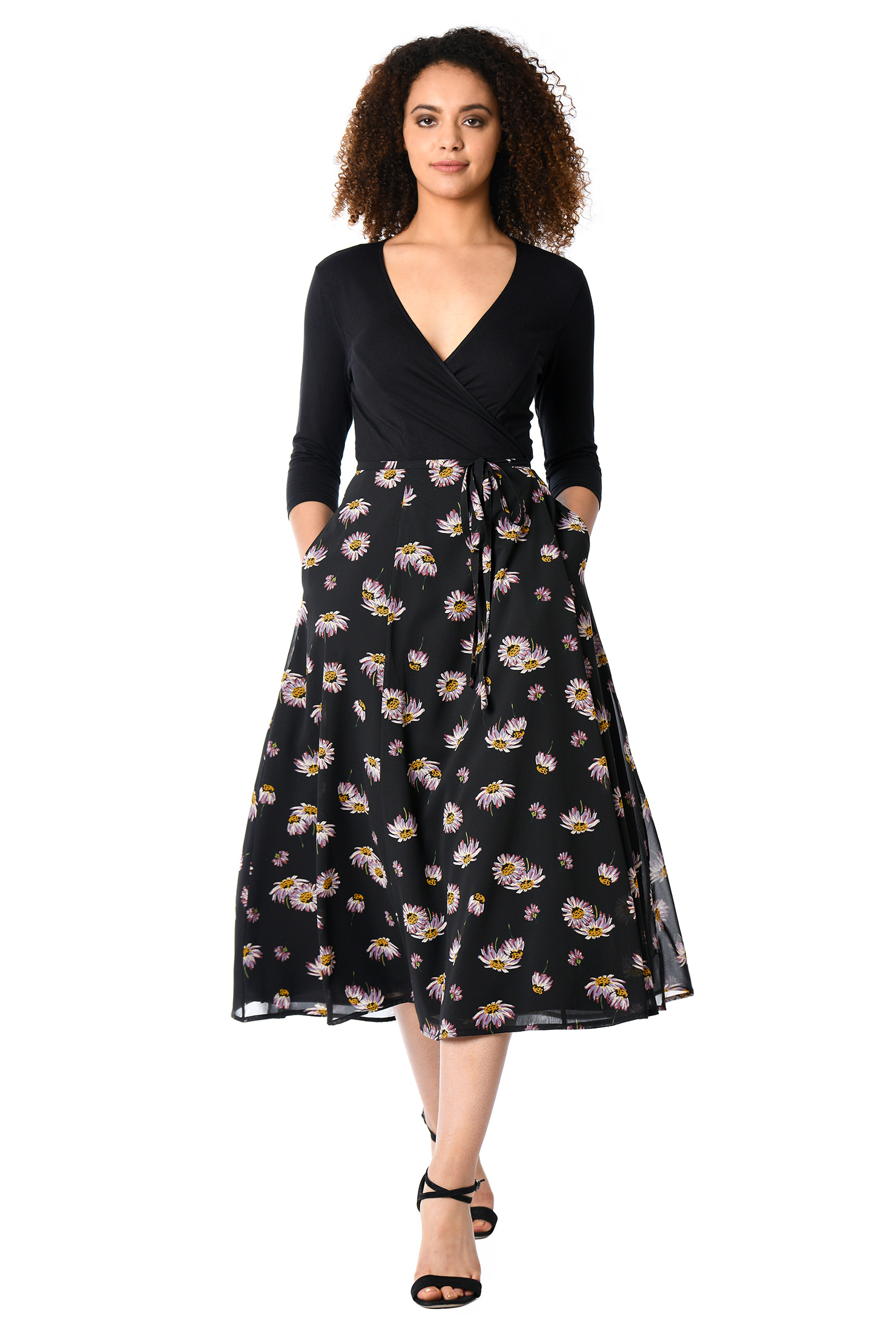 Shop Floral print mixed media wrap dress eShakti