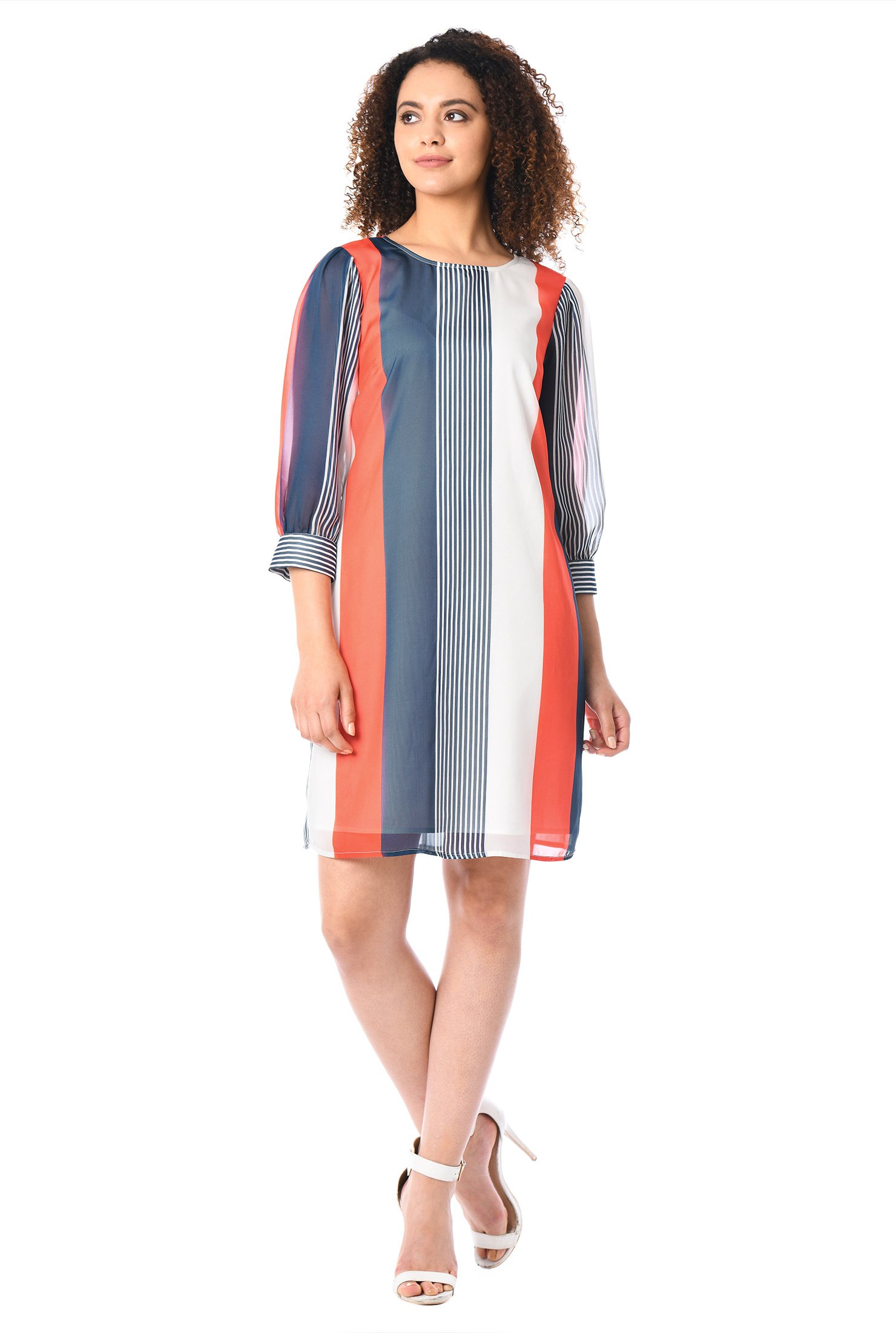 Shop Stripe print chiffon shift dress | eShakti