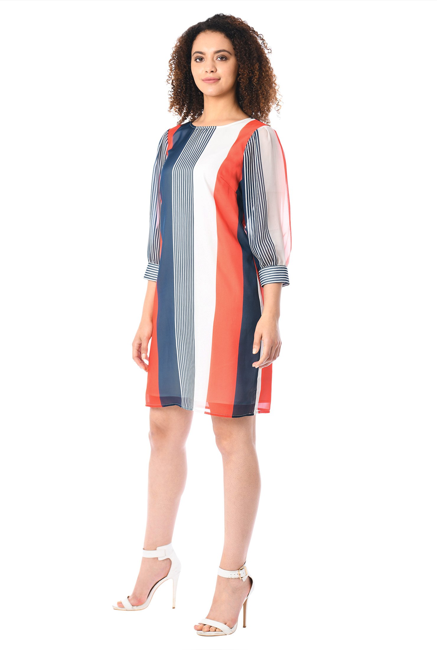 Shop Stripe print chiffon shift dress | eShakti