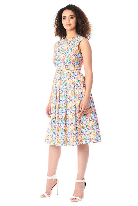 Shop Abstract floral print cotton belted dress | eShakti