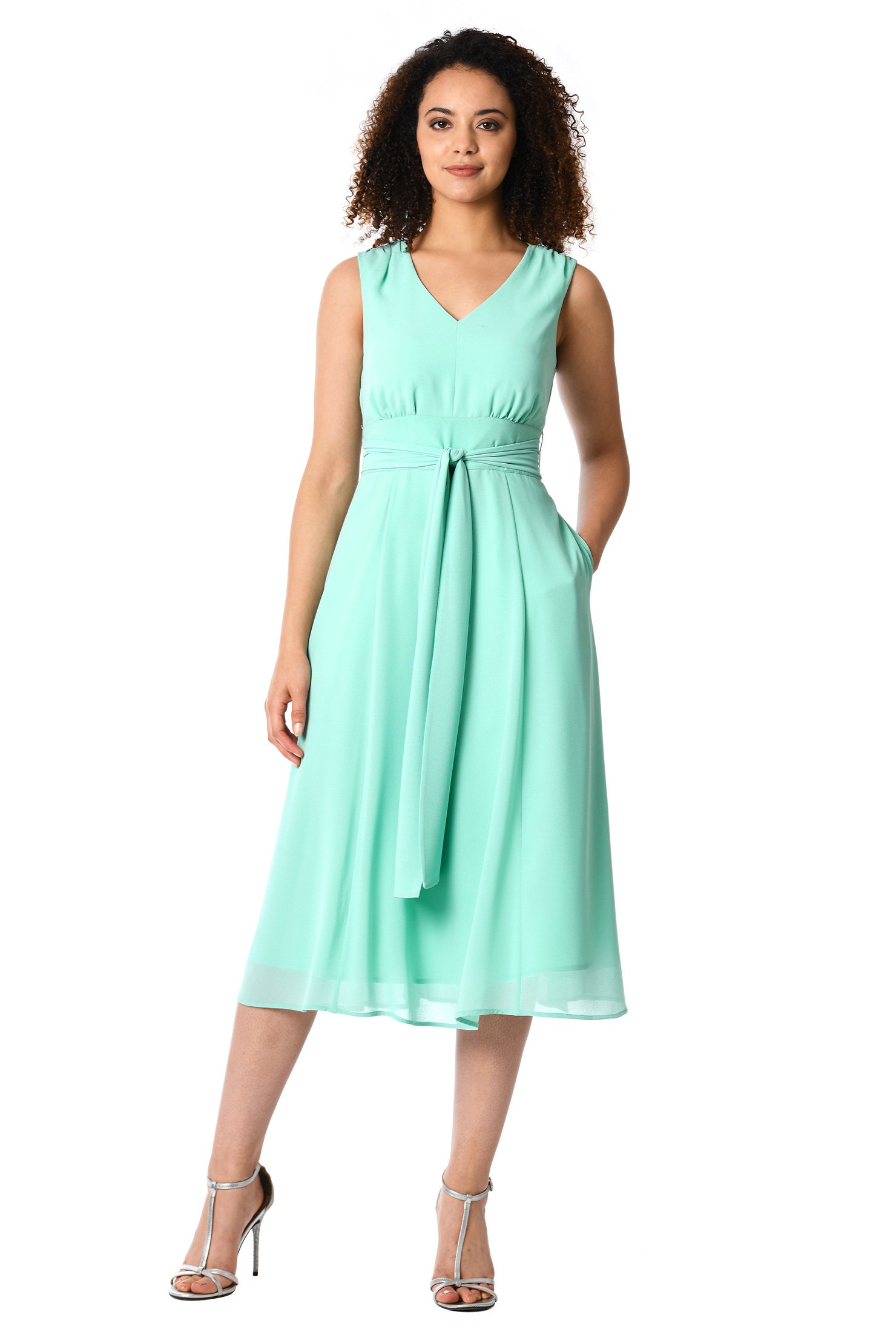 Shop Empire Banded Chiffon Midi Dress Eshakti 1399