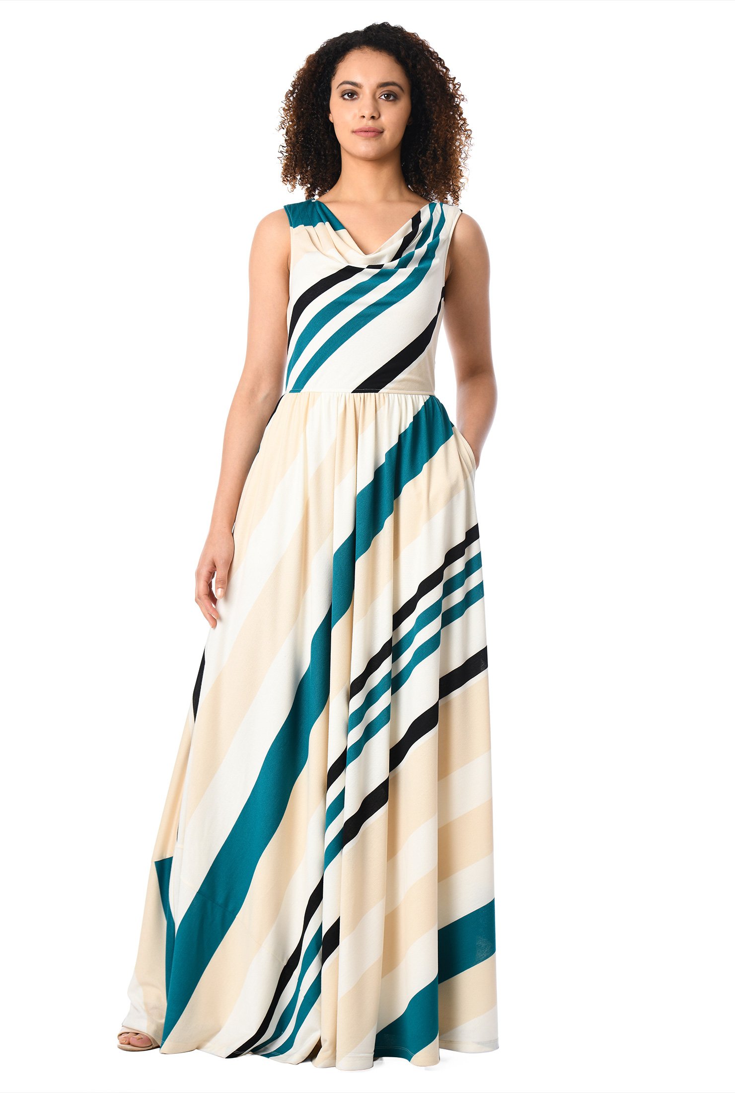 Shop Cowl neck stripe jersey knit maxi dress | eShakti