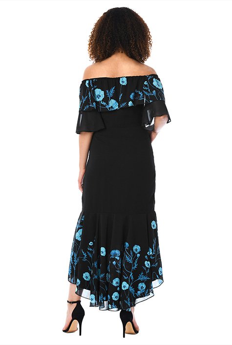 Shop Off-the-shoulder Floral Print Georgette Sheath Dress | EShakti