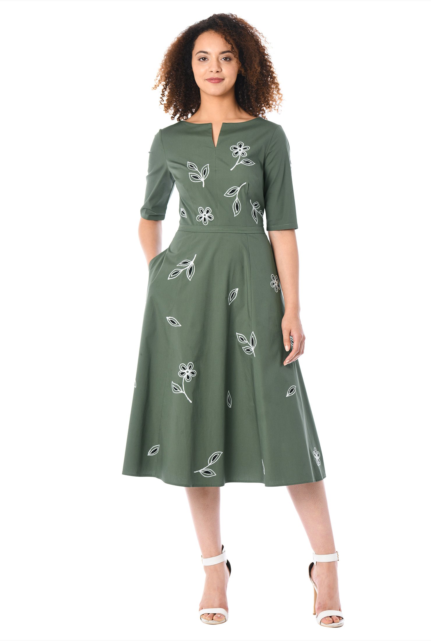 Shop Floral wool embroidery poplin dress | eShakti