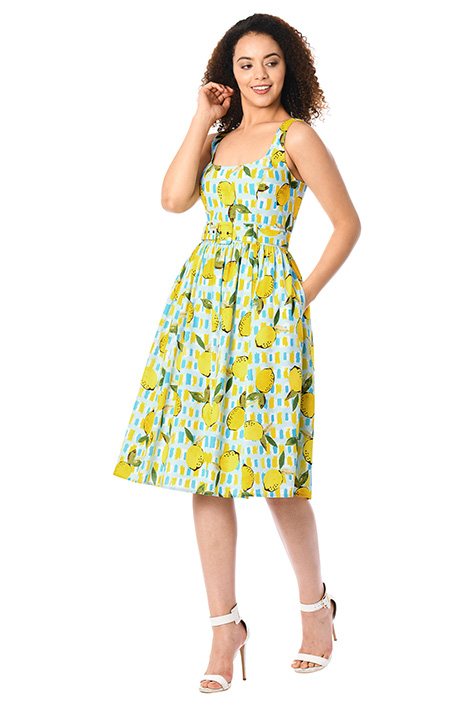 Shop Lemon print crepe belted dress eShakti