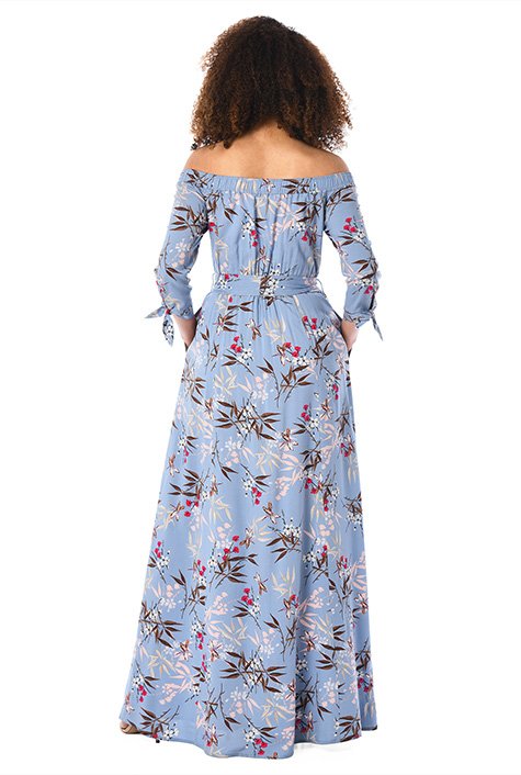 Shop Off-the-shoulder floral print maxi dress | eShakti