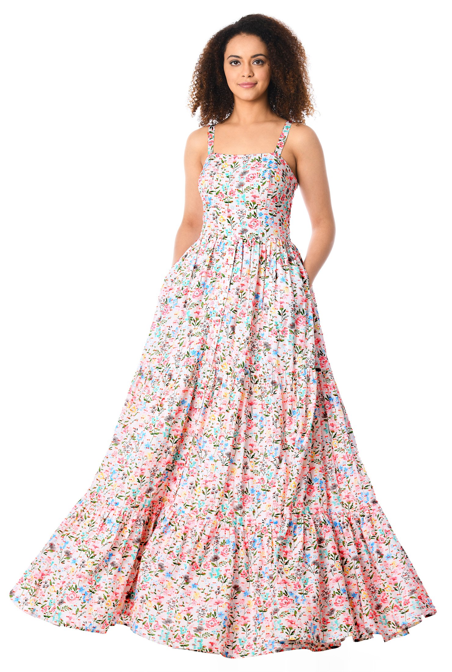 Shop Floral print cotton tier maxi dress eShakti