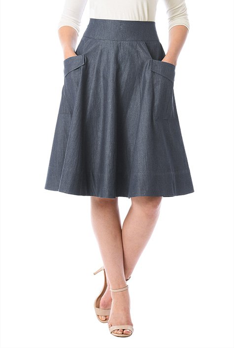 Shop Cargo pocket cotton chambray skirt | eShakti