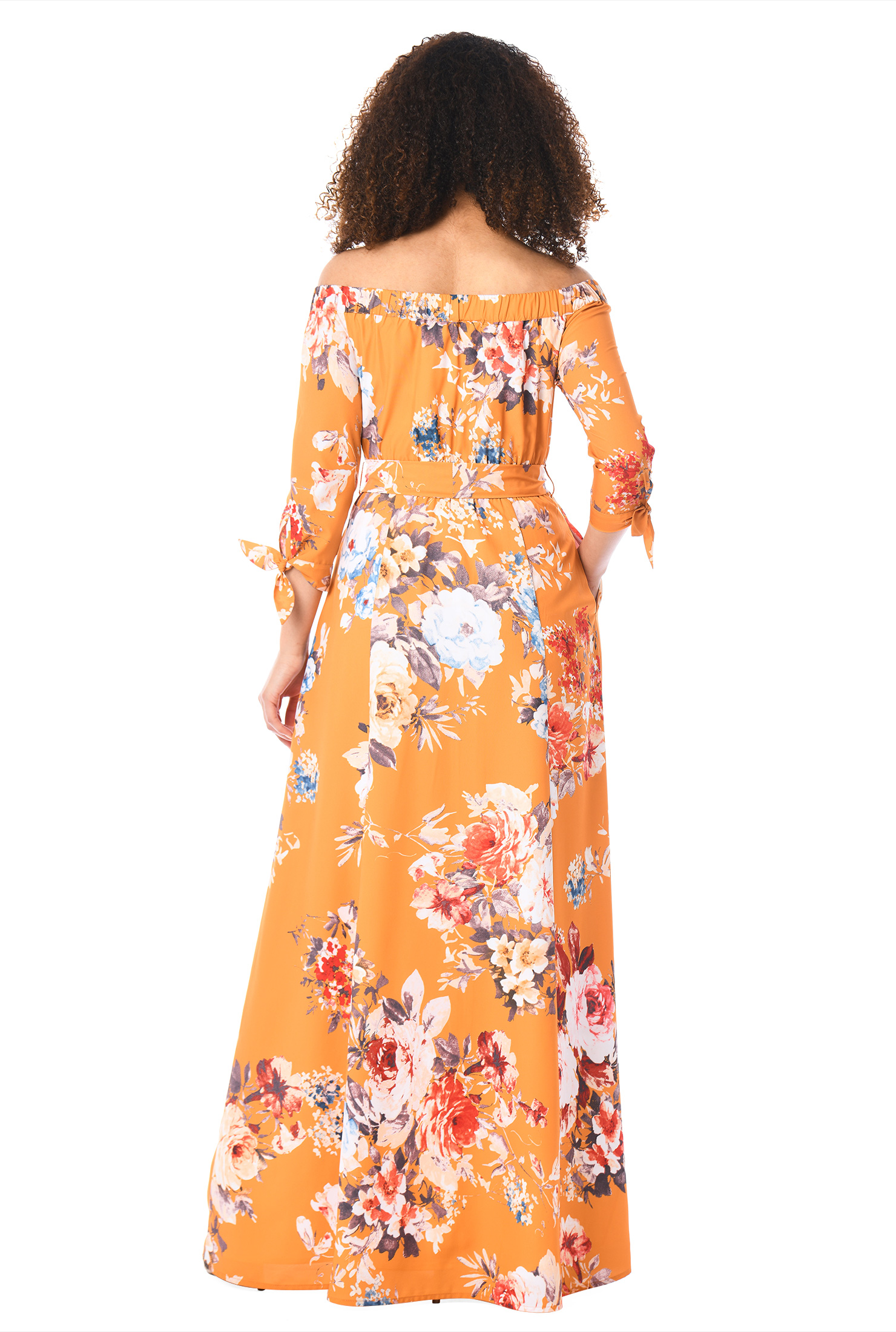 Shop Offtheshoulder rose print crepe maxi dress eShakti