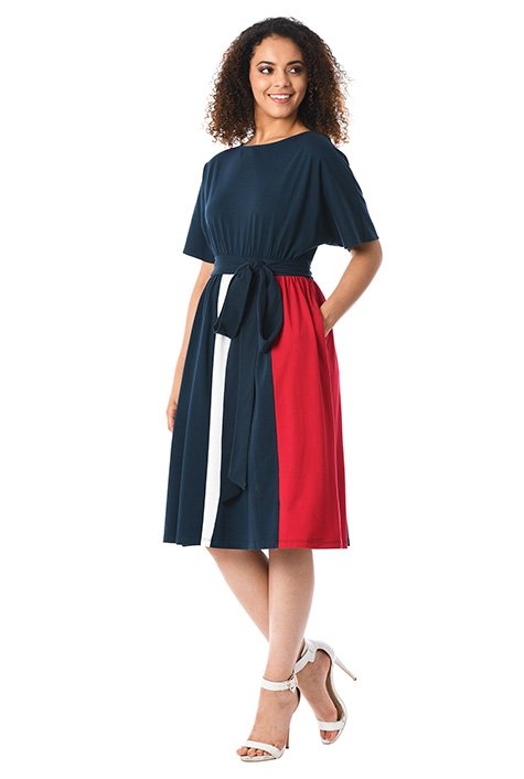 Shop Dolman sleeve cotton knit colorblock dress | eShakti