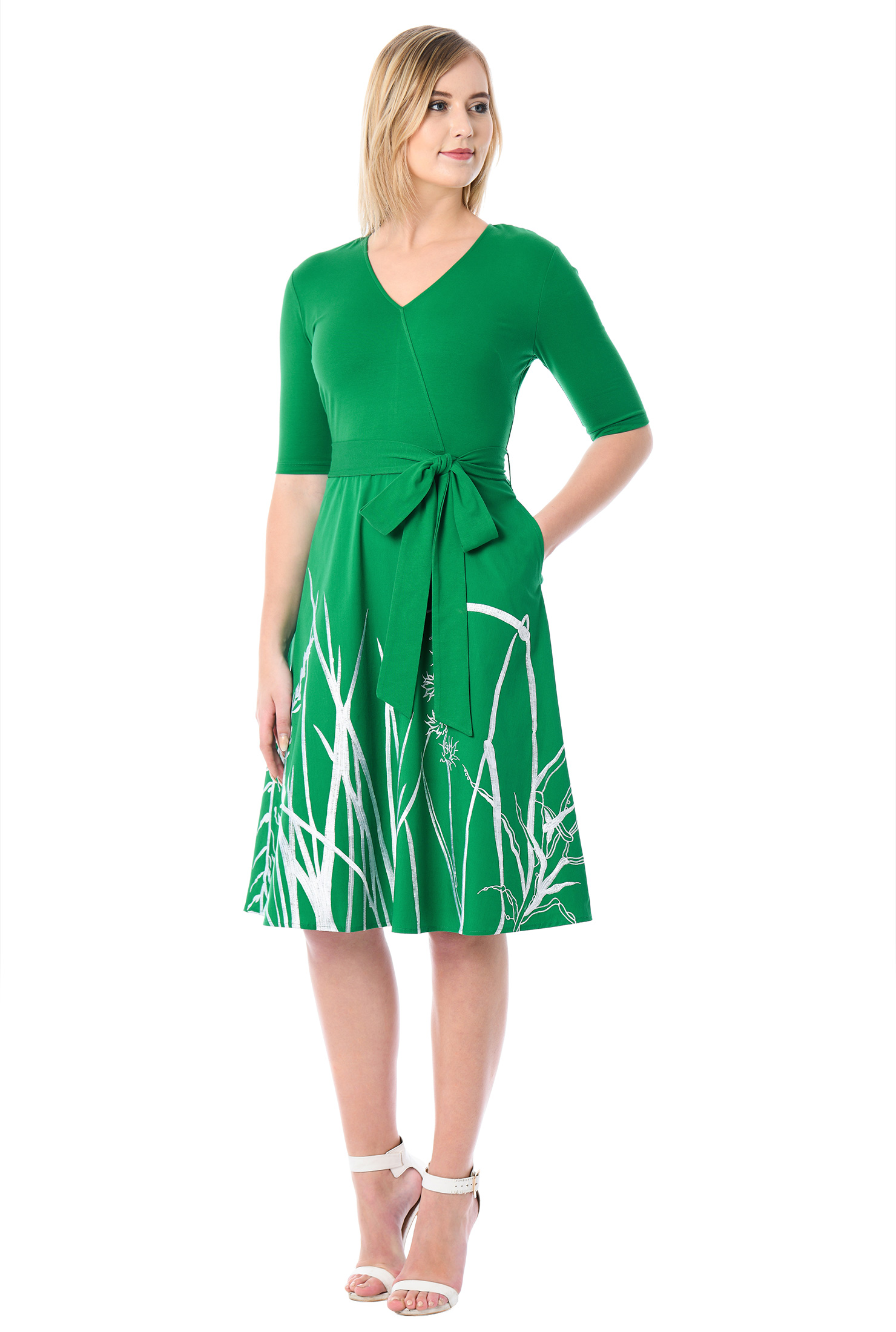 Shop Floral embellished mixed media dress eShakti