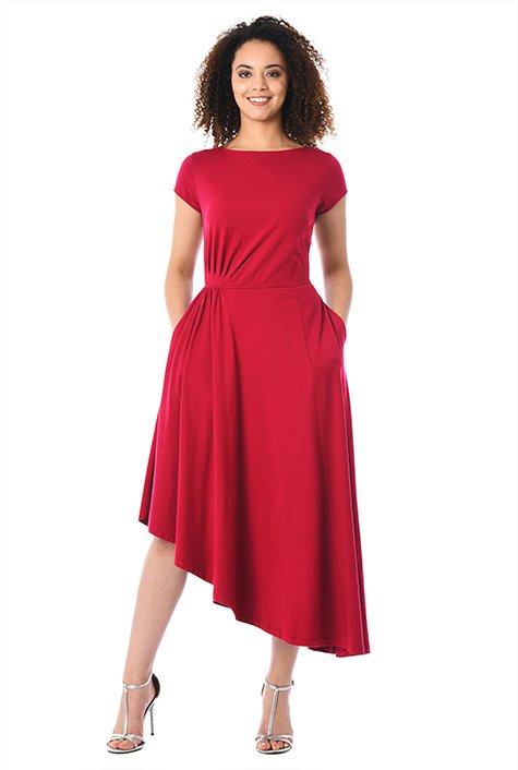 Shop Asymmetric hem cotton knit dress | eShakti