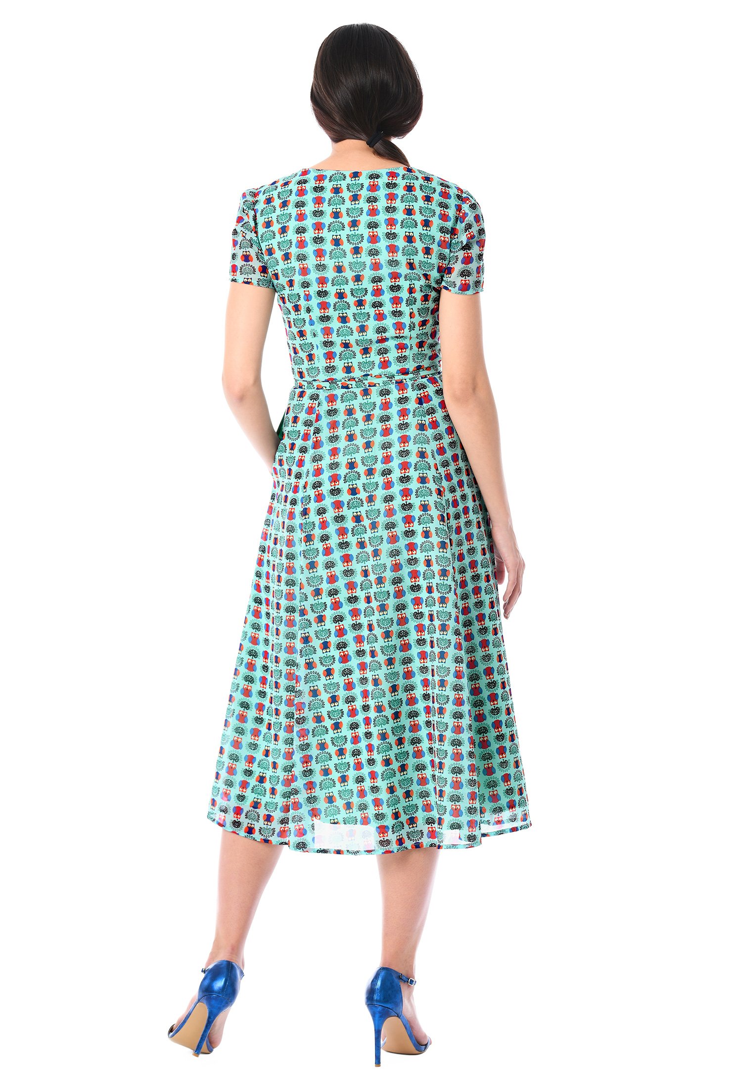 Shop Owl print georgette midi wrap dress | eShakti