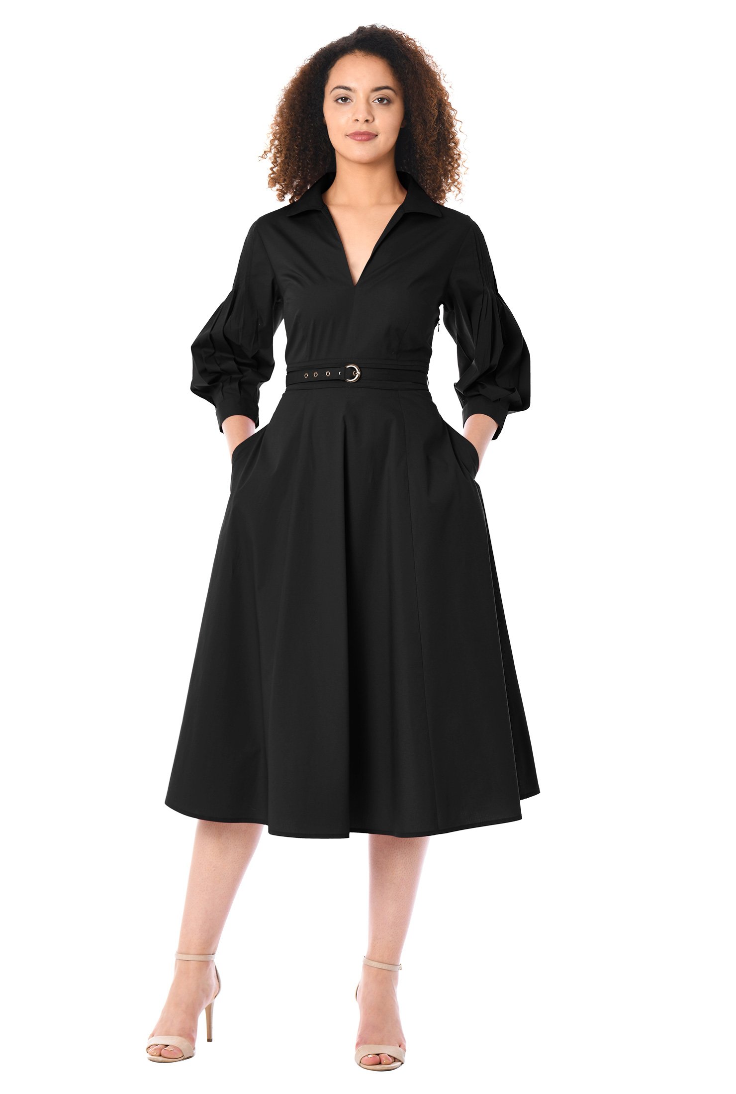 Shop Asymmetric pleat sleeve poplin dress | eShakti