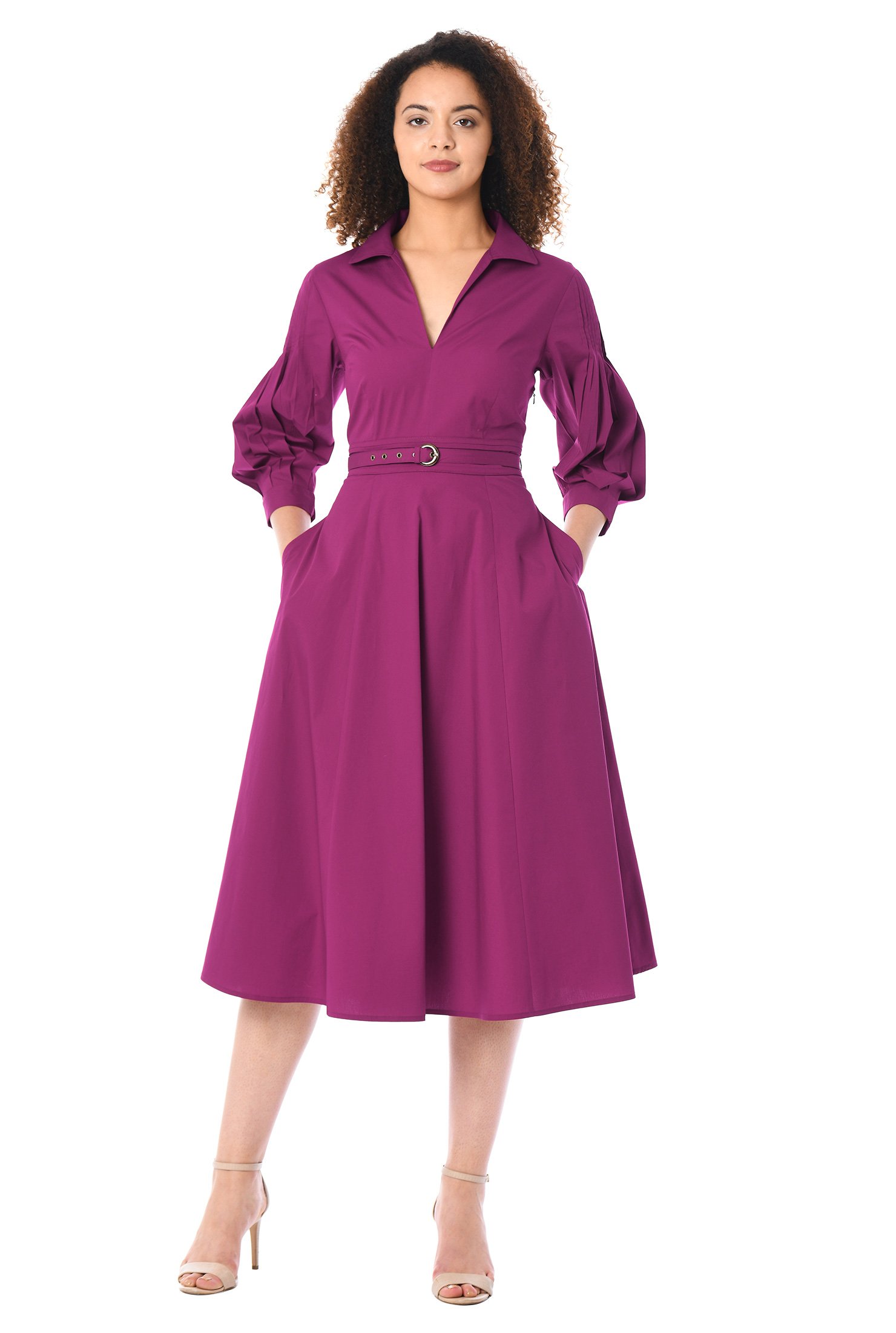 Shop Asymmetric pleat sleeve poplin dress | eShakti