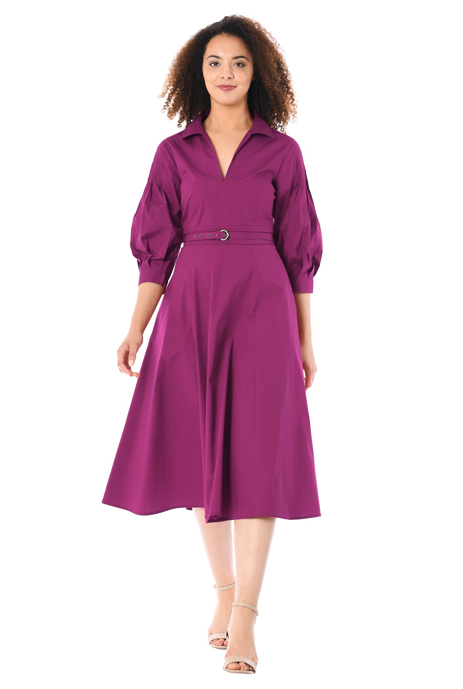 Shop Asymmetric pleat sleeve poplin dress | eShakti
