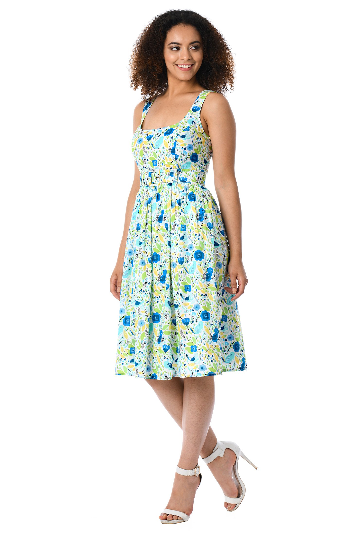 Shop Floral field print cotton belted dress | eShakti