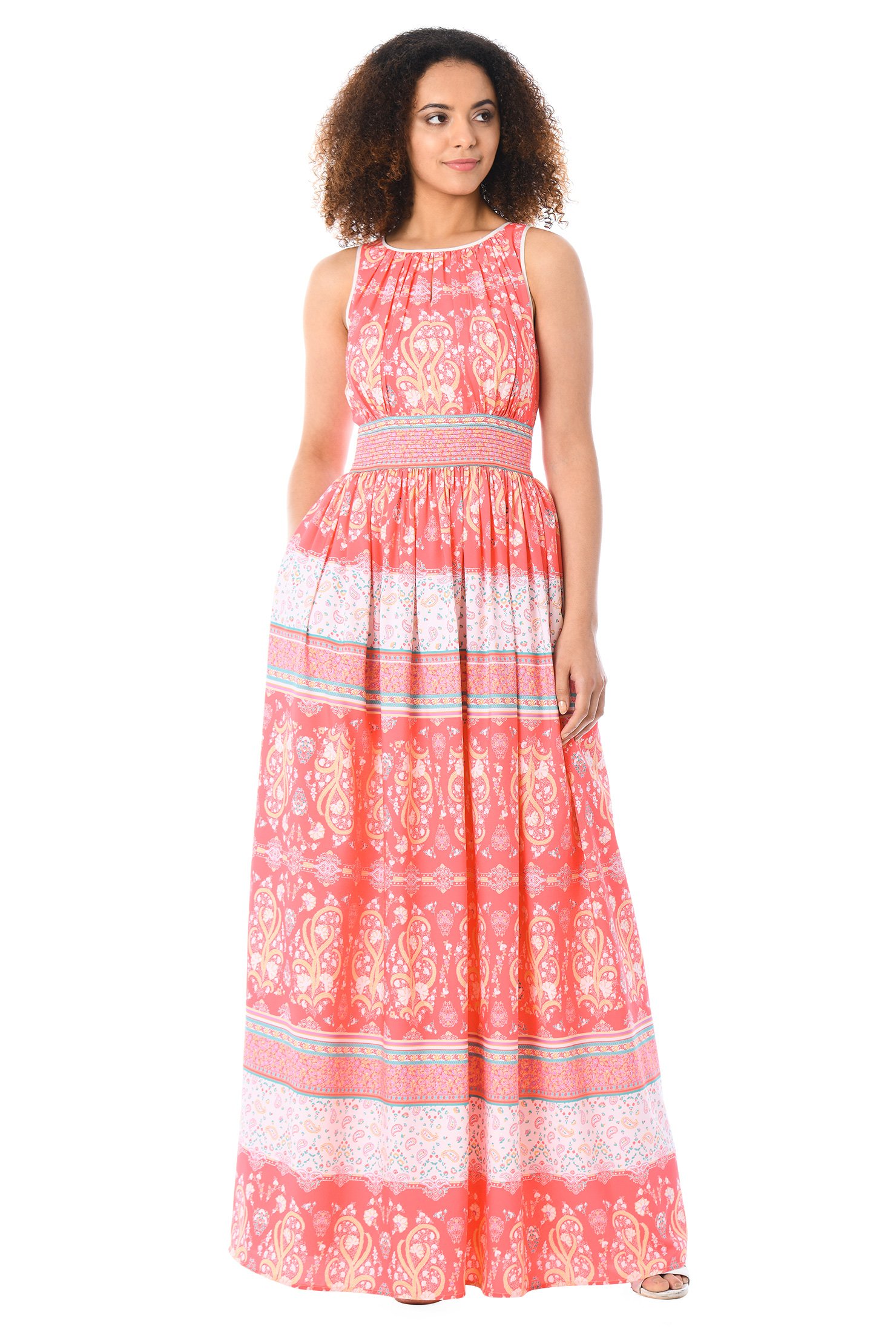 Shop Floral paisley print crepe ruched maxi dress | eShakti