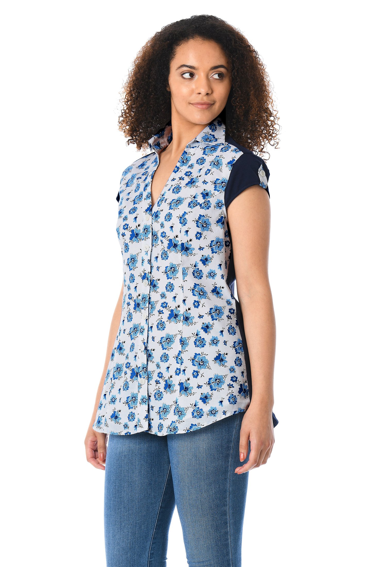 Shop Floral print cotton and jersey knit top | eShakti