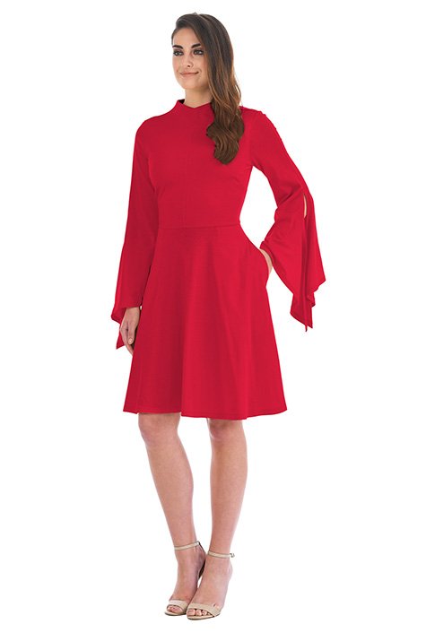 Shop Asymmetric Bell Sleeve Cotton Knit Dress Eshakti