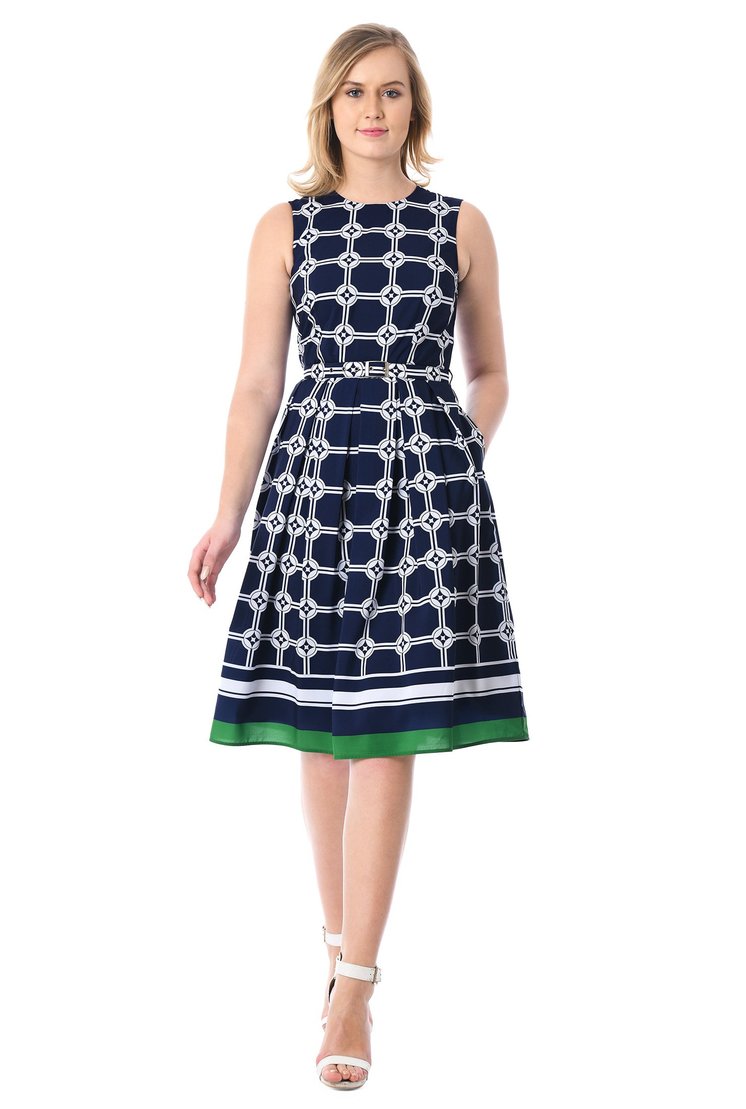 Shop Geo print crepe belted dress | eShakti