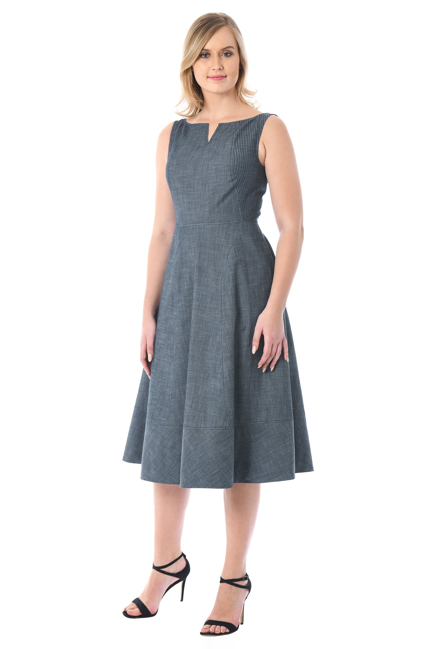 Shop Trapunto trim cotton chambray dress | eShakti