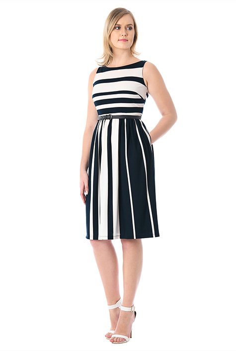 Shop Stripe ponte knit belted dress | eShakti