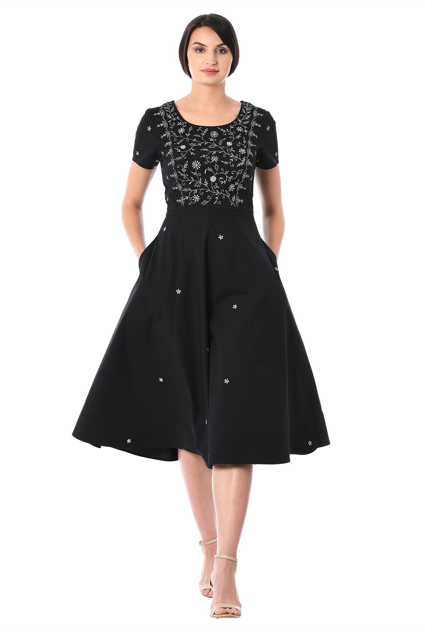 Shop Floral vine embellished poplin dress | eShakti